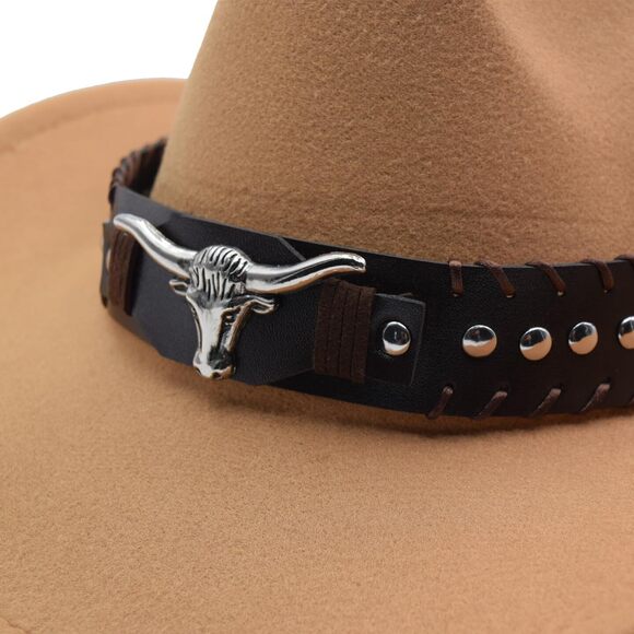 1114 Unisex Western Cowboy Hat Fur Felt Cowgirl Hats Wide Brim With Belt main image 4